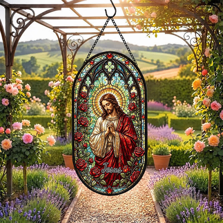 Christianartworkshop Floral Wreath Jesus Glass Suncatcher: Token of Gentle Divine Peace - image 6