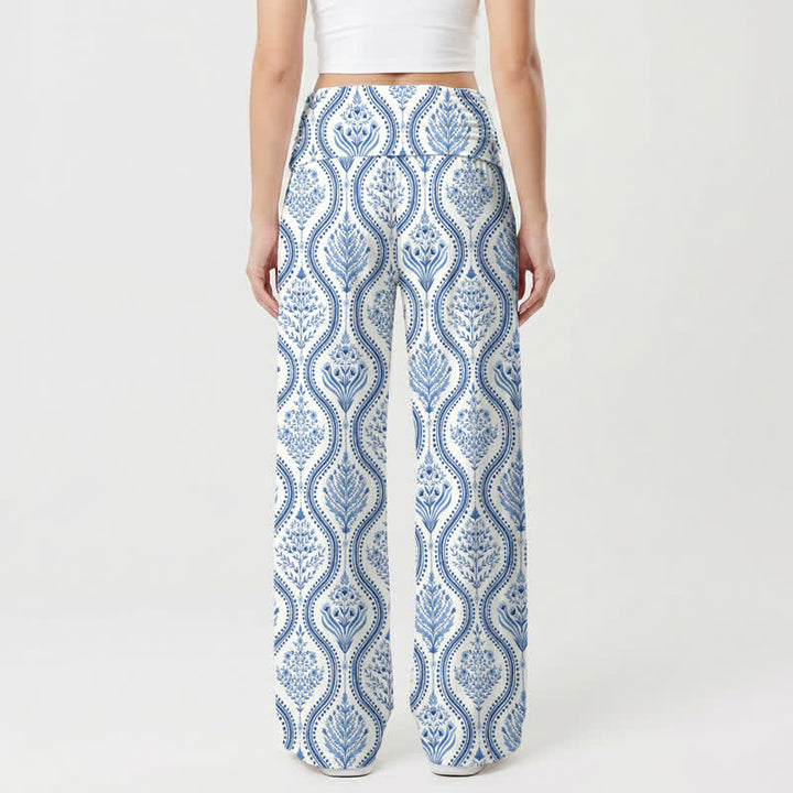 Christianartworkshop Blue White Madonna Cross Palazzo Women's Wide Leg Pants - image 2