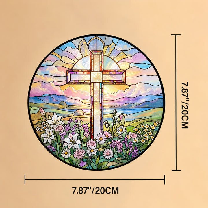 Christianartworkshop Round Scenic Cross Glass Suncatcher: Sign of Timeless Sacred Grace - 7.87''*7.87''*0.14''/20*20*0.35cm - image 8