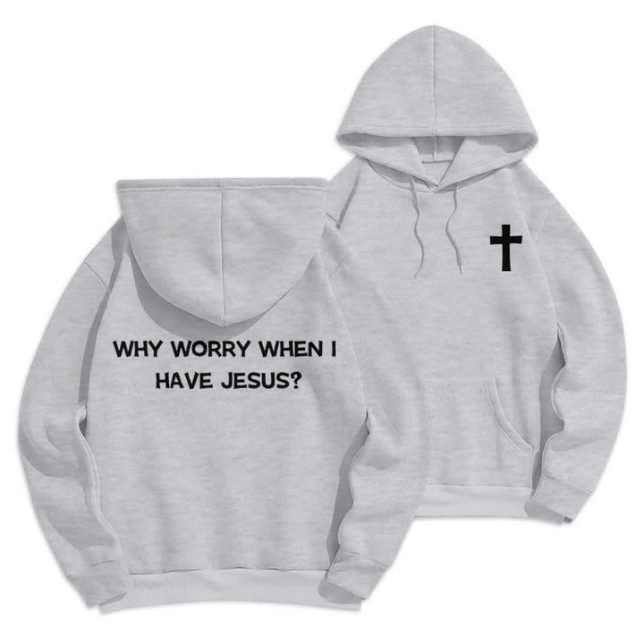 Christianartworkshop Why Worry When I Have Jesus Oversized Pullover Hoodie - Grey - 2XL - image 6