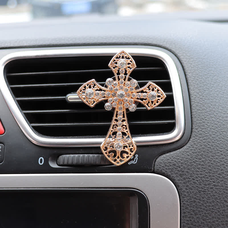 Christianartworkshop Sparkling Rhinestone Cross Car Outlet Decor: Emblem of Quiet Divine Comfort - Golden - image 9