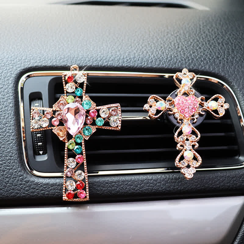Christianartworkshop Sparkling Rhinestone Cross Car Outlet Decor: Emblem of Quiet Divine Comfort - image 1