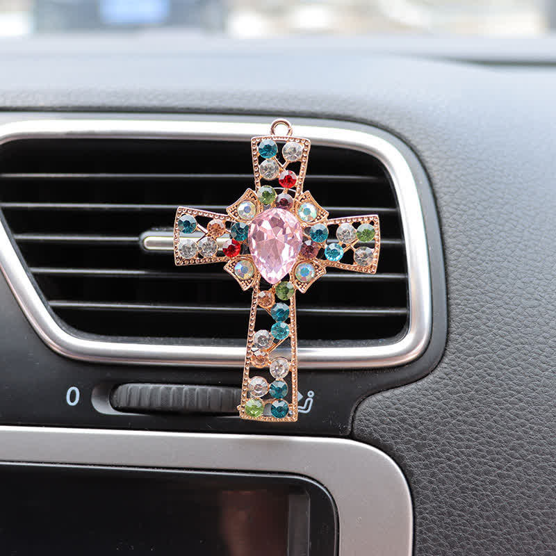 Christianartworkshop Sparkling Rhinestone Cross Car Outlet Decor: Emblem of Quiet Divine Comfort - Multicolor - image 0