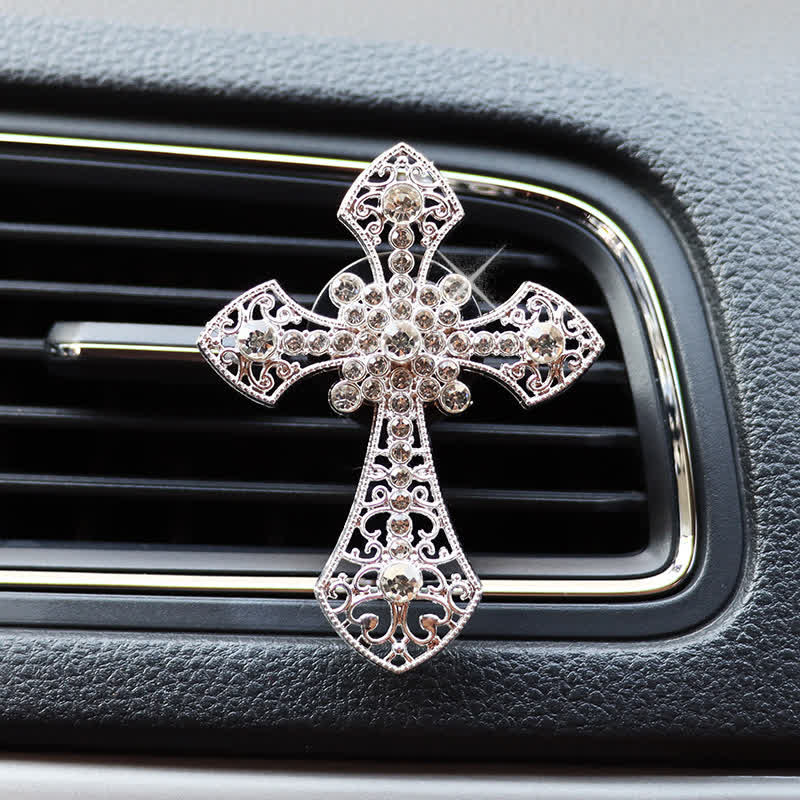 Christianartworkshop Sparkling Rhinestone Cross Car Outlet Decor: Emblem of Quiet Divine Comfort - Silver - image 6