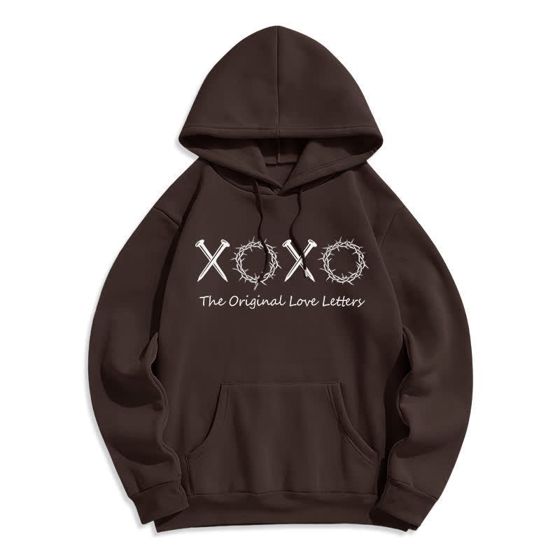 Christianartworkshop XOXO Love Letters Fleece Lined Pullover Hoodie - Coffee - 2XL - image 5