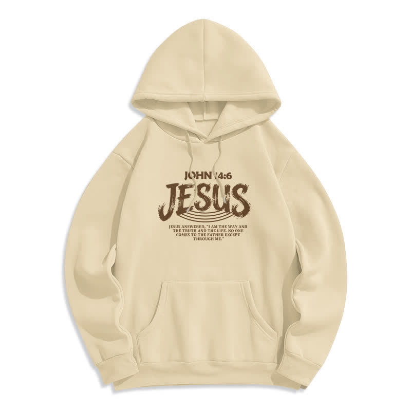Christianartworkshop Jesus John 14:6 Vintage Script Fleece Lined Hoodie - Beige - 2XL - image 0