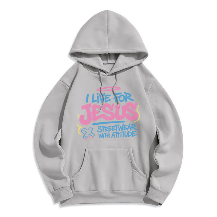 Christianartworkshop I Live For Jesus Graffiti Light Blue Oversized Hoodie - Grey - 2XL - image 4