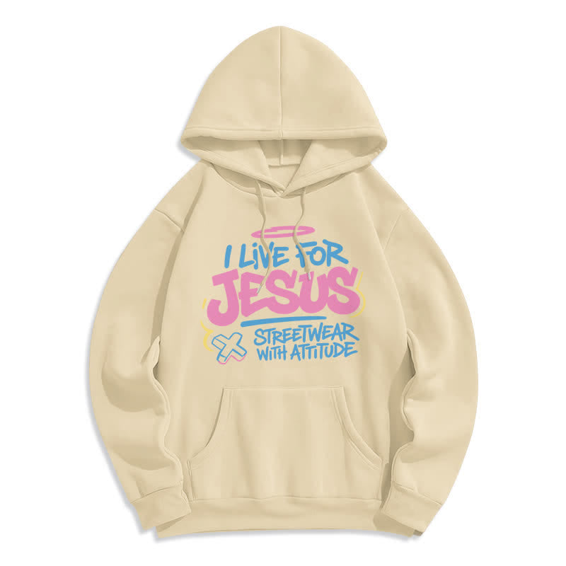Christianartworkshop I Live For Jesus Graffiti Light Blue Oversized Hoodie - Beige - 2XL - image 7
