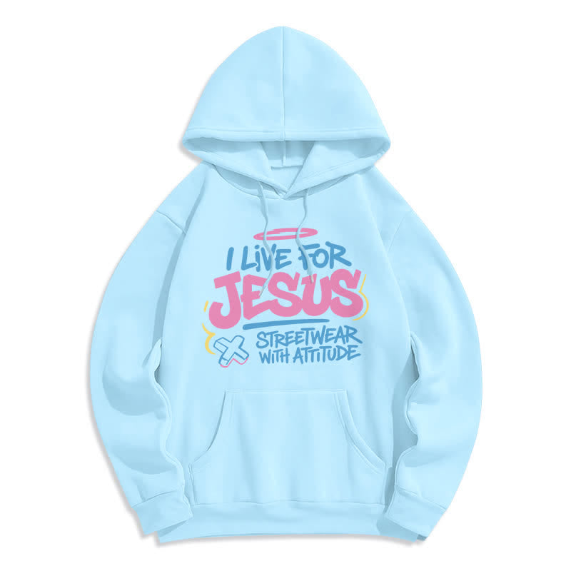 Christianartworkshop I Live For Jesus Graffiti Light Blue Oversized Hoodie - Blue - 2XL - image 0