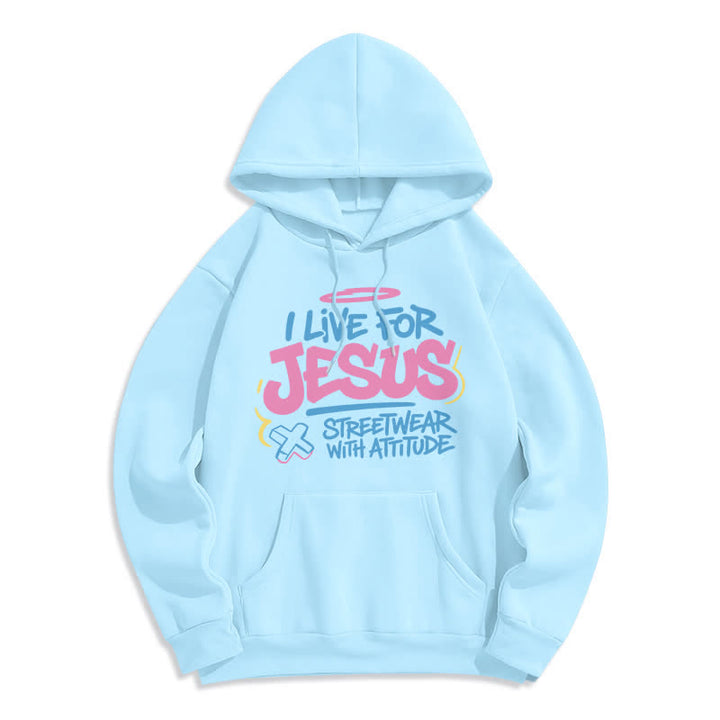 Christianartworkshop I Live For Jesus Graffiti Light Blue Oversized Hoodie - Blue - 2XL - image 0
