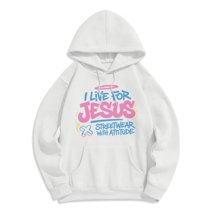 Christianartworkshop I Live For Jesus Graffiti Light Blue Oversized Hoodie - White - 2XL - image 2