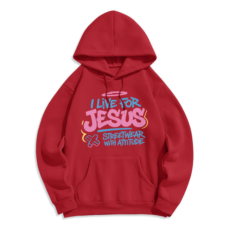 Christianartworkshop I Live For Jesus Graffiti Light Blue Oversized Hoodie - Red - 2XL - image 3