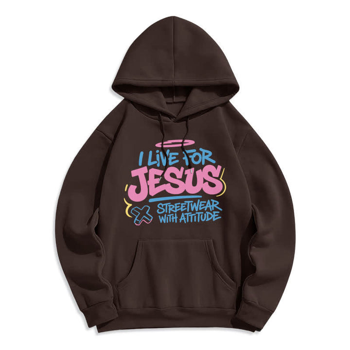 Christianartworkshop I Live For Jesus Graffiti Light Blue Oversized Hoodie - Coffee - 2XL - image 5