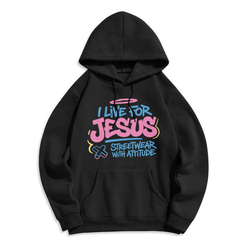 Christianartworkshop I Live For Jesus Graffiti Light Blue Oversized Hoodie - Black - 2XL - image 1