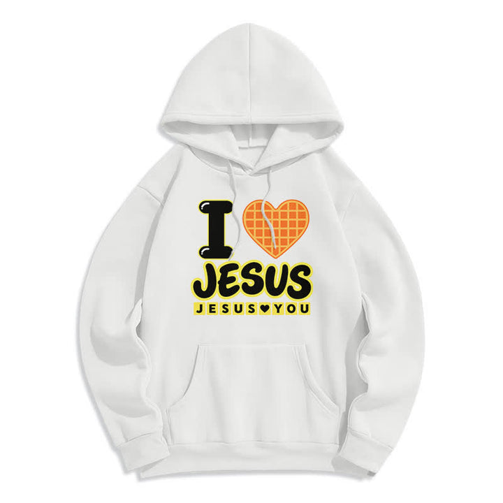 Christianartworkshop I Love Jesus Plaid Heart Fleece Lined Hoodie - White - 2XL - image 1