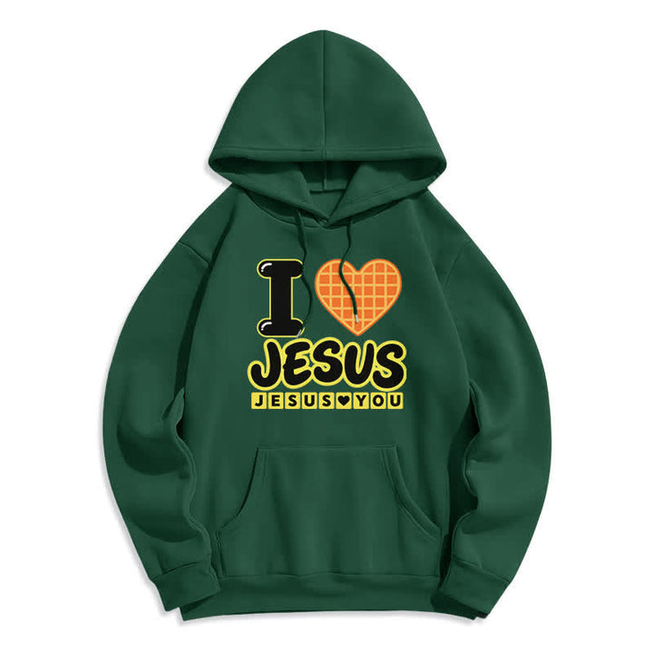 Christianartworkshop I Love Jesus Plaid Heart Fleece Lined Hoodie - Green - 2XL - image 4