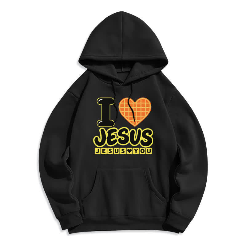 Christianartworkshop I Love Jesus Plaid Heart Fleece Lined Hoodie - Black - 2XL - image 2
