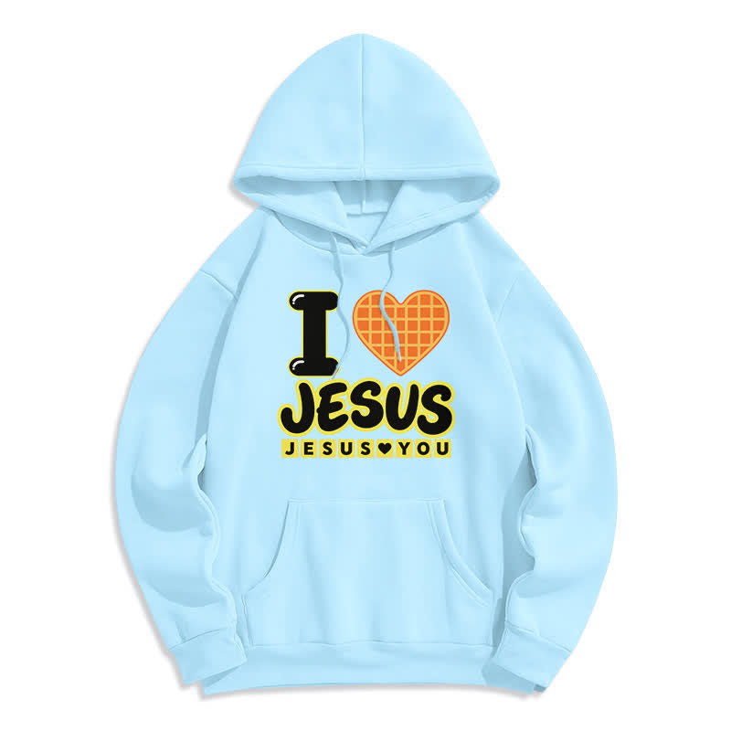 Christianartworkshop I Love Jesus Plaid Heart Fleece Lined Hoodie - Blue - 2XL - image 6