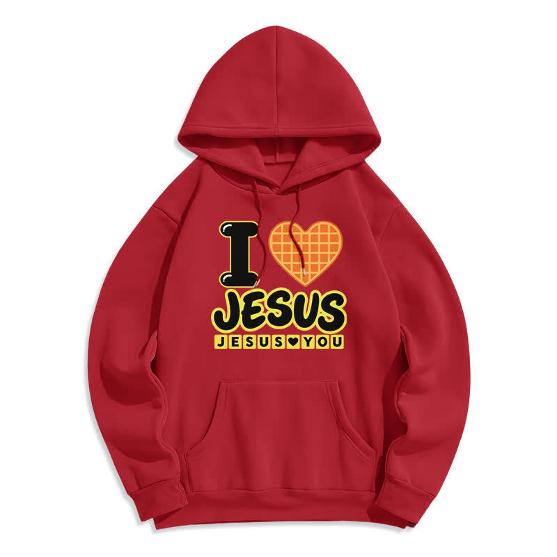 Christianartworkshop I Love Jesus Plaid Heart Fleece Lined Hoodie - Red - 2XL - image 0