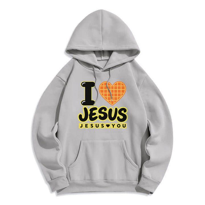 Christianartworkshop I Love Jesus Plaid Heart Fleece Lined Hoodie - Grey - 2XL - image 7