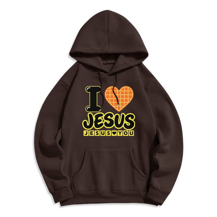 Christianartworkshop I Love Jesus Plaid Heart Fleece Lined Hoodie - Coffee - 2XL - image 3