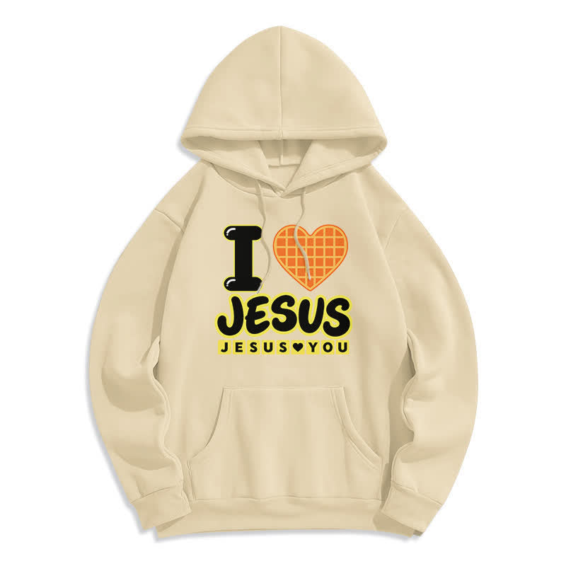 Christianartworkshop I Love Jesus Plaid Heart Fleece Lined Hoodie - Beige - 2XL - image 5