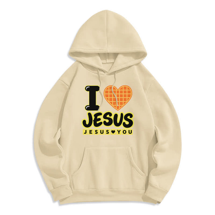 Christianartworkshop I Love Jesus Plaid Heart Fleece Lined Hoodie - Beige - 2XL - image 5