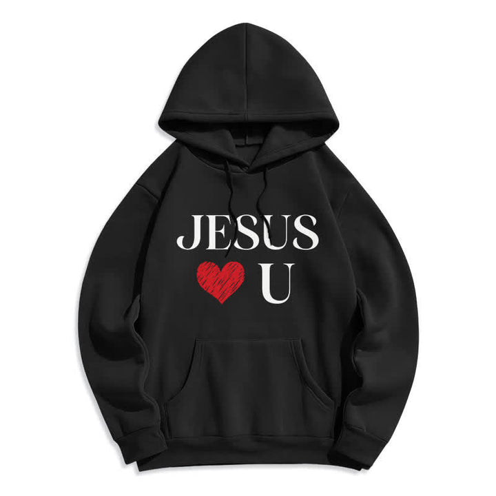 Christianartworkshop Jesus Loves U Graffiti Heart Fleece Pullover Hoodie - Black - 2XL - image 2