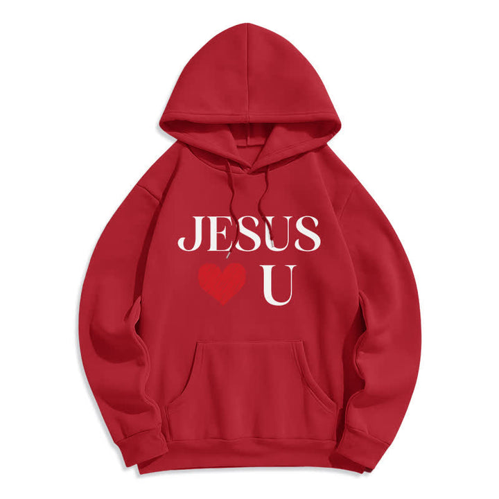 Christianartworkshop Jesus Loves U Graffiti Heart Fleece Pullover Hoodie - Red - 2XL - image 4