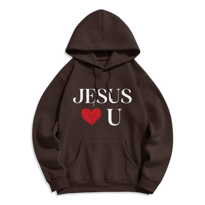 Christianartworkshop Jesus Loves U Graffiti Heart Fleece Pullover Hoodie - Coffee - 2XL - image 0