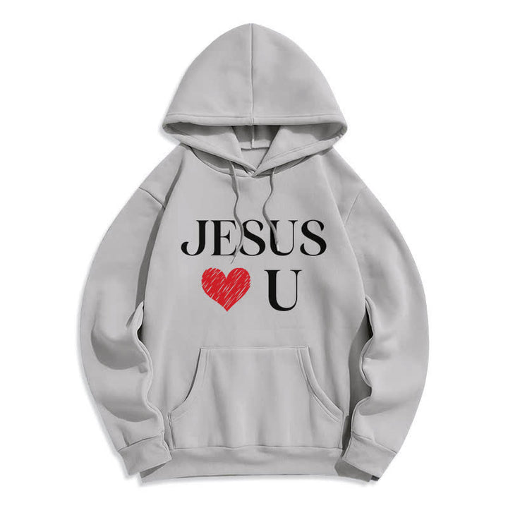 Christianartworkshop Jesus Loves U Graffiti Heart Fleece Pullover Hoodie - Grey - 2XL - image 3