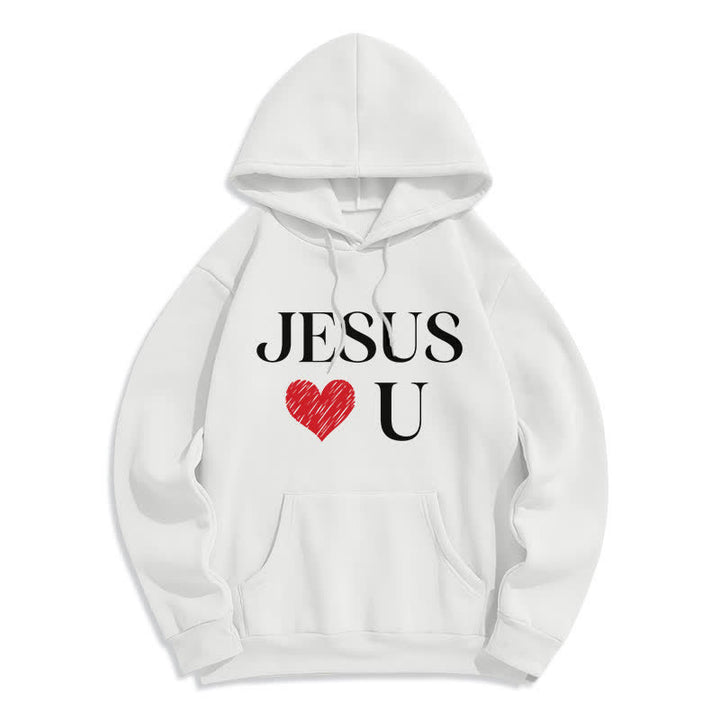 Christianartworkshop Jesus Loves U Graffiti Heart Fleece Pullover Hoodie - White - 2XL - image 1