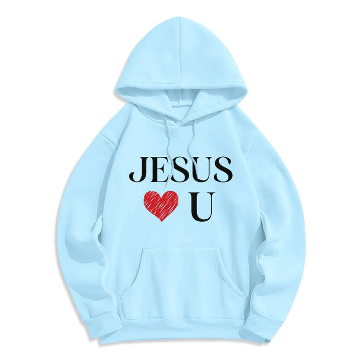 Christianartworkshop Jesus Loves U Graffiti Heart Fleece Pullover Hoodie - Blue - 2XL - image 7