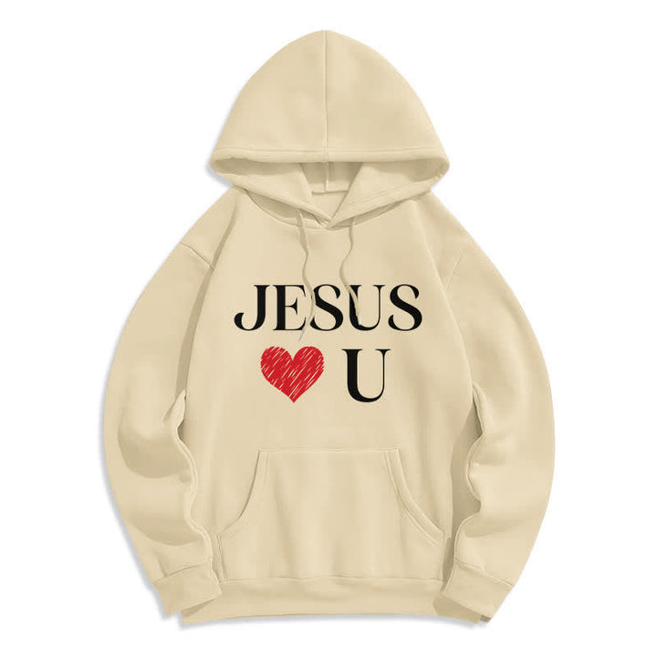 Christianartworkshop Jesus Loves U Graffiti Heart Fleece Pullover Hoodie - Beige - 2XL - image 6