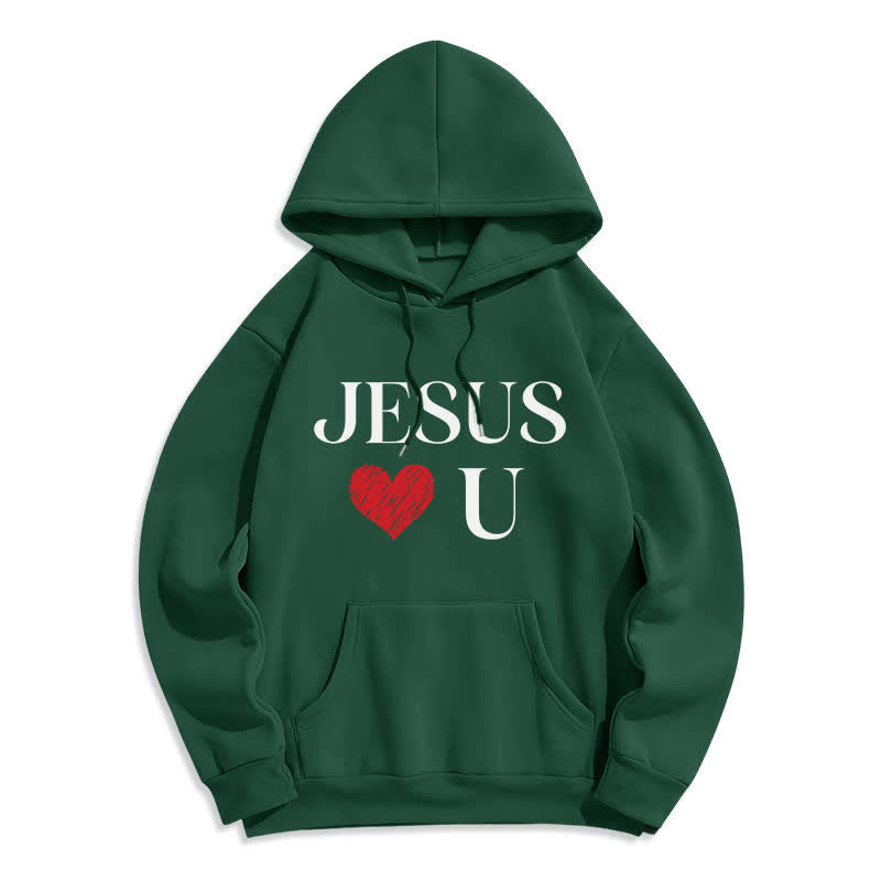 Christianartworkshop Jesus Loves U Graffiti Heart Fleece Pullover Hoodie - Green - 2XL - image 5
