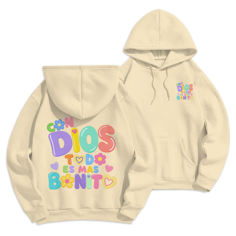 Christianartworkshop Pastel Graffiti Floral Cream Oversized Pullover Hoodie - Beige - 2XL - image 0