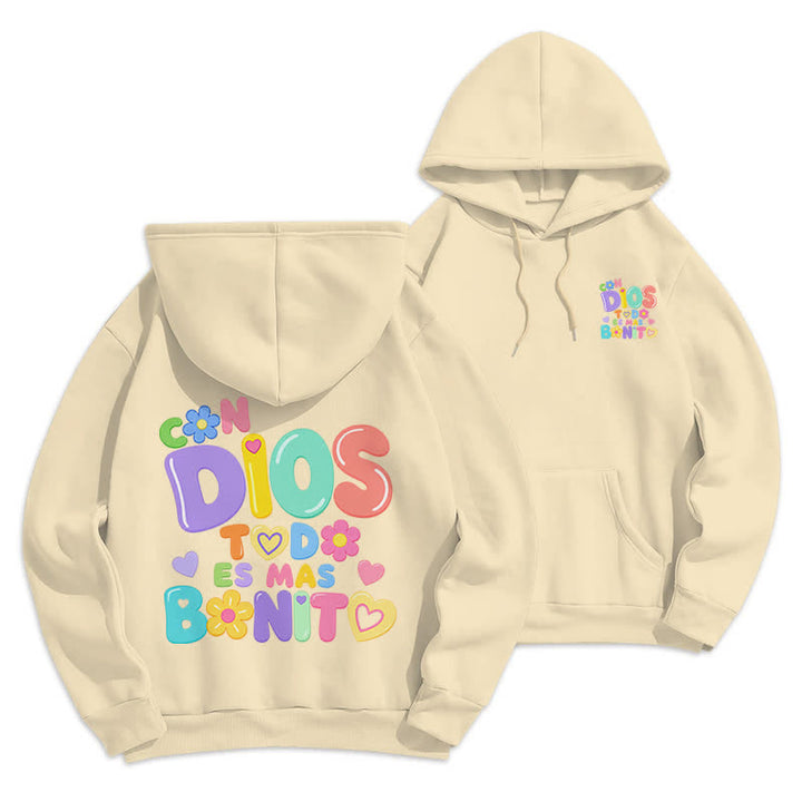 Christianartworkshop Pastel Graffiti Floral Cream Oversized Pullover Hoodie - Beige - 2XL - image 0