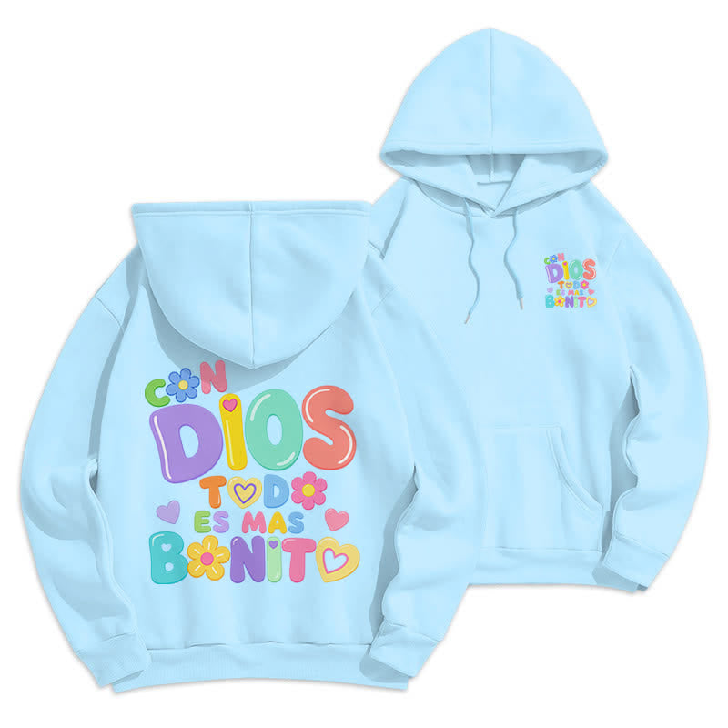 Christianartworkshop Pastel Graffiti Floral Cream Oversized Pullover Hoodie - Blue - 2XL - image 12