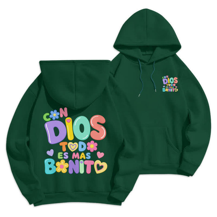 Christianartworkshop Pastel Graffiti Floral Cream Oversized Pullover Hoodie - Green - 2XL - image 6
