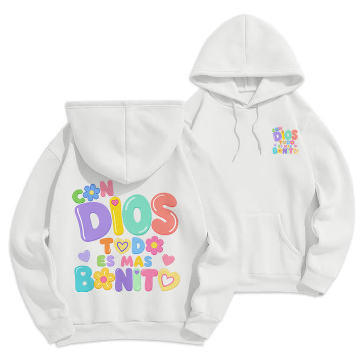 Christianartworkshop Pastel Graffiti Floral Cream Oversized Pullover Hoodie - White - 2XL - image 3