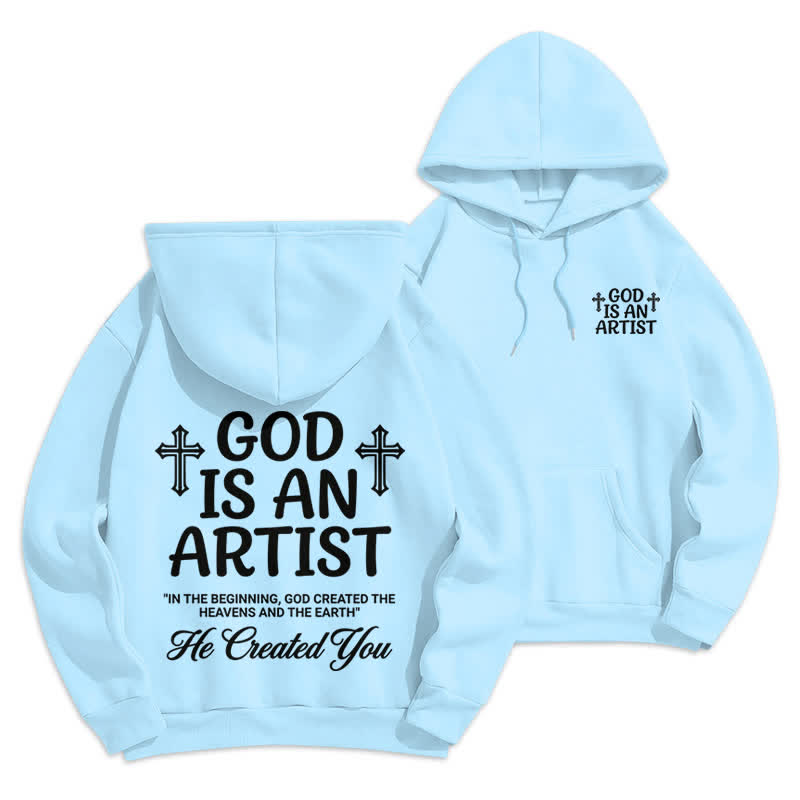 Christianartworkshop God Is An Artist Black Streetwear Pullover Hoodie - Blue - 2XL - image 21