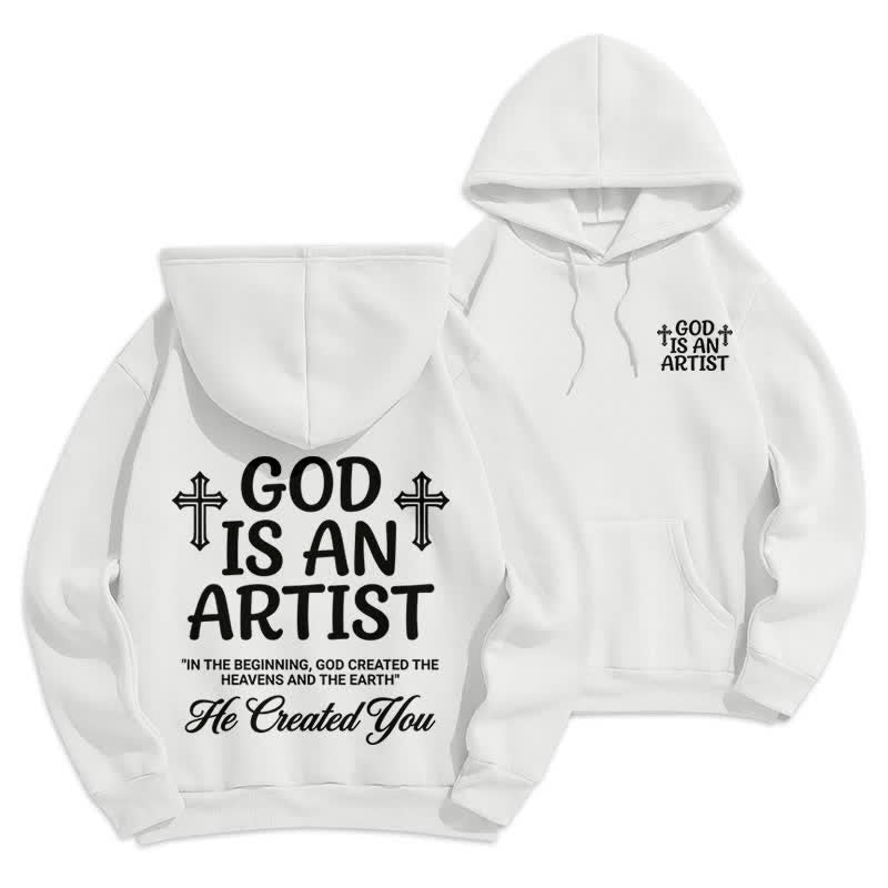 Christianartworkshop God Is An Artist Black Streetwear Pullover Hoodie - White - 2XL - image 3