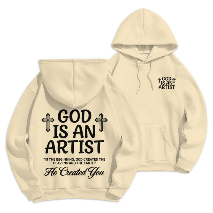 Christianartworkshop God Is An Artist Black Streetwear Pullover Hoodie - Beige - 2XL - image 12