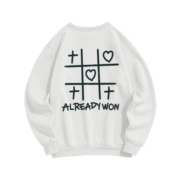 Christianartworkshop Already Won Cross Heart Graphic Black Crewneck Sweatshirt - White - 2XL - image 3