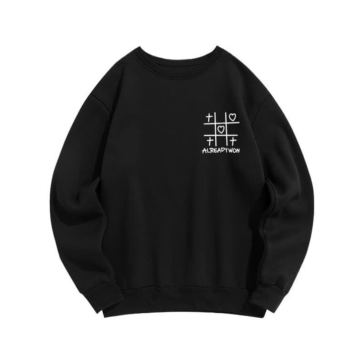 Christianartworkshop Already Won Cross Heart Graphic Black Crewneck Sweatshirt - image 2