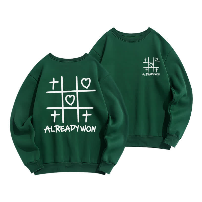 Christianartworkshop Already Won Cross Heart Graphic Black Crewneck Sweatshirt - Green - 2XL - image 12
