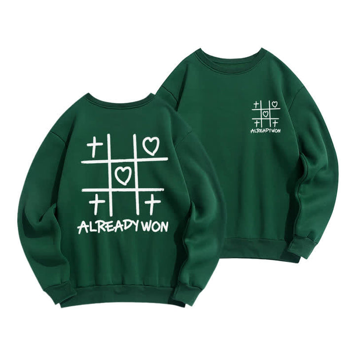 Christianartworkshop Already Won Cross Heart Graphic Black Crewneck Sweatshirt - Green - 2XL - image 12