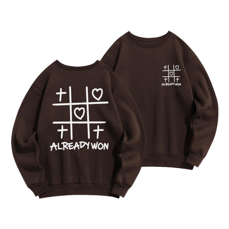 Christianartworkshop Already Won Cross Heart Graphic Black Crewneck Sweatshirt - Coffee - 2XL - image 15
