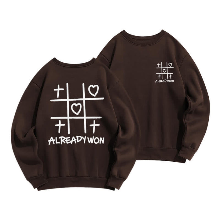 Christianartworkshop Already Won Cross Heart Graphic Black Crewneck Sweatshirt - Coffee - 2XL - image 15