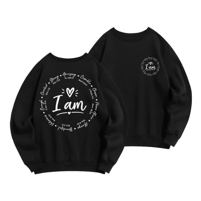 Christianartworkshop I Am Heart Circle Back Print Fleece Sweatshirt - Black - 2XL - image 9